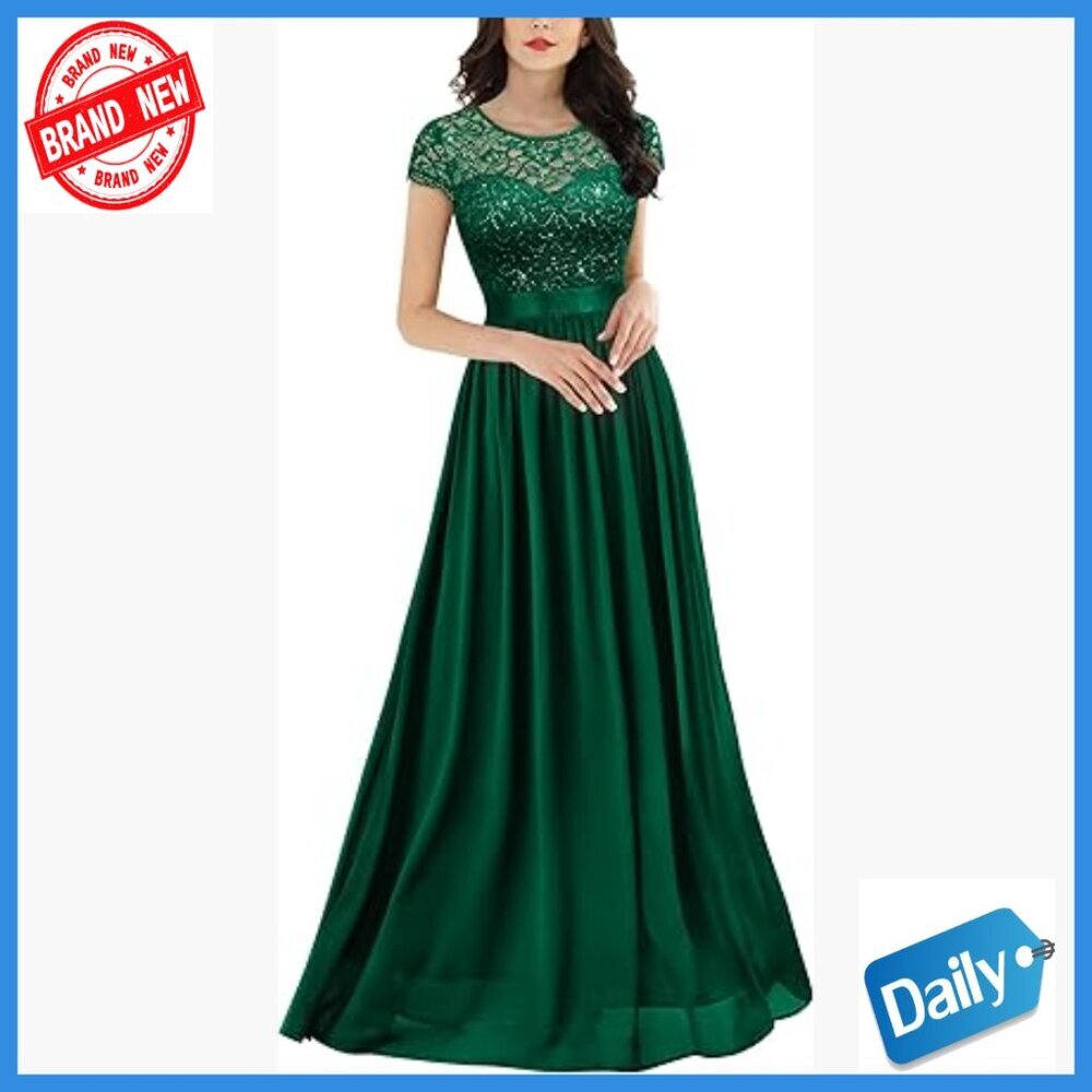 Sequin Lace Scoop Neck Maxi Dress Formal Party Bridesmaid Prom